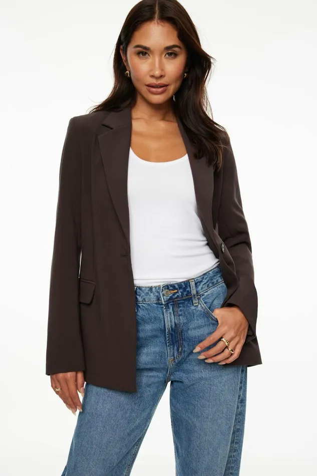 Women Dynamite Blazers and Vests Adeline Single Breasted Blazer Brown