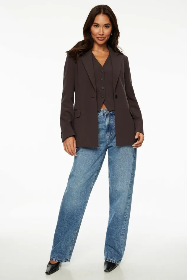 Women Dynamite Blazers and Vests Adeline Single Breasted Blazer Brown