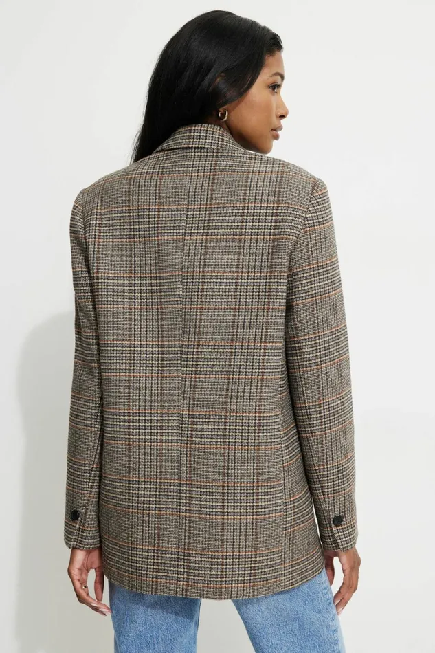 Women Dynamite Blazers and Vests Diana Plaid Oversized Blazer Brown