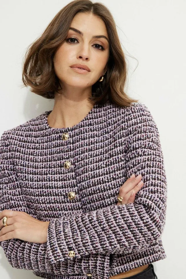 Women Dynamite Blazers and Vests Margaux Tweed Blazer Purple