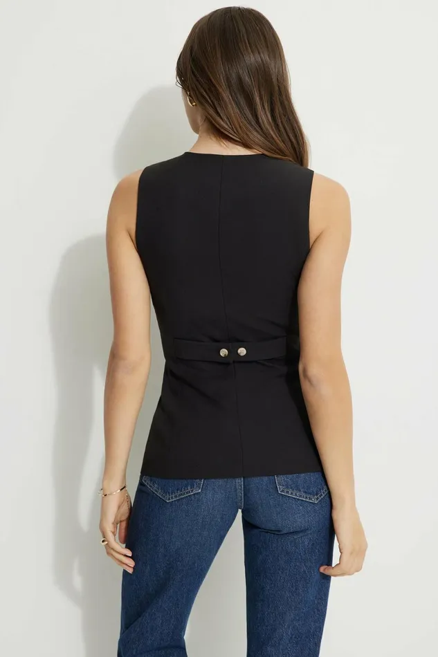 Women Dynamite Blazers and Vests Round Neck Flyaway Vest Black