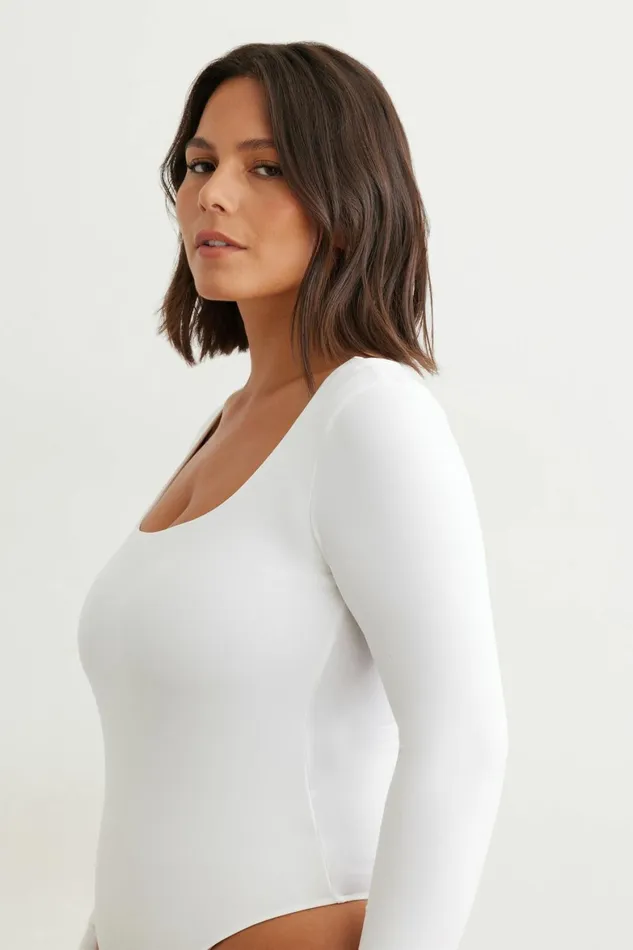 Women Dynamite Bodysuits Maren Sculpt Square Neck Bodysuit White