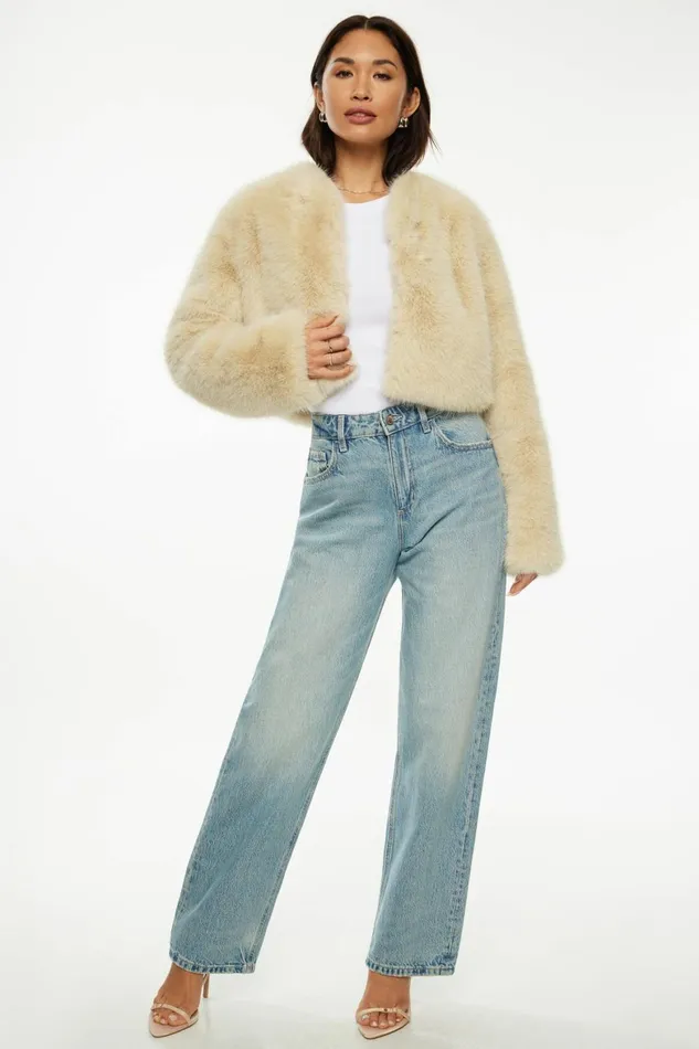 Women Dynamite Coats and Jackets Faux Fur Cropped Jacket Beige