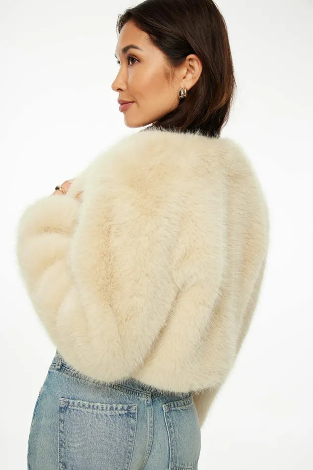 Women Dynamite Coats and Jackets Faux Fur Cropped Jacket Beige