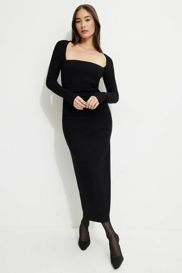 Women Dynamite Dresses and Jumpsuits Cherry Ribbed Bolero Maxi Dress Black