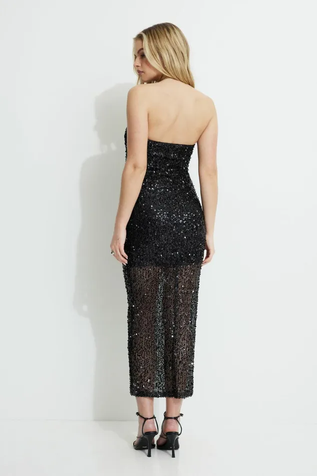 Women Dynamite Dresses and Jumpsuits Elisa Sequin Maxi Tube Dress Black