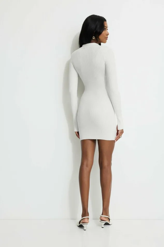 Women Dynamite Dresses and Jumpsuits Ribbed Polo Mini Dress Beige