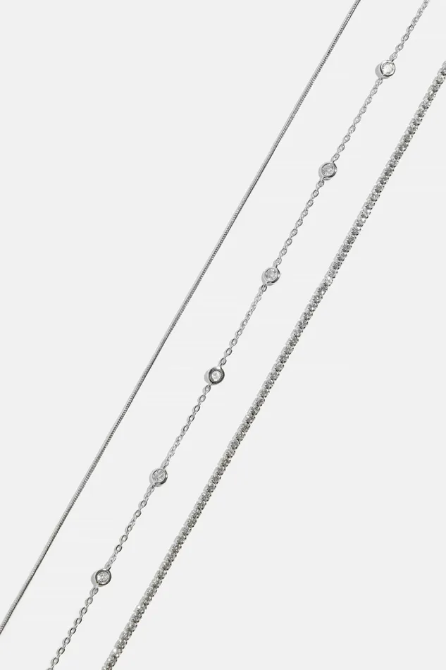 Women Dynamite Necklaces 3Pack Gem and Snake Chain Necklaces Gray