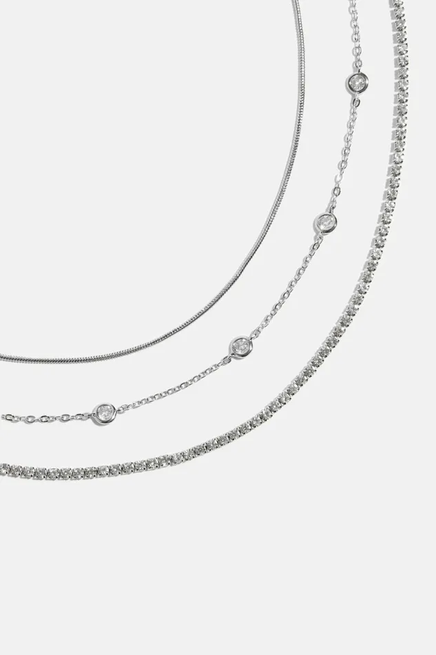 Women Dynamite Necklaces 3Pack Gem and Snake Chain Necklaces Gray