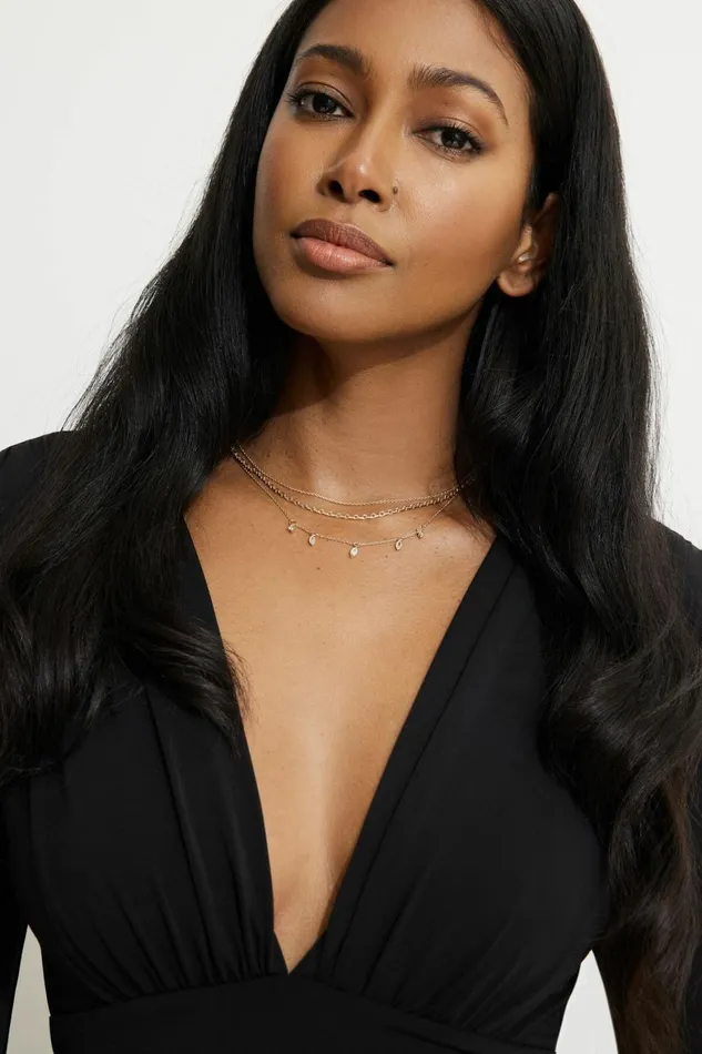 Women Dynamite Necklaces 3Pack Marquise and Delicate Necklaces White