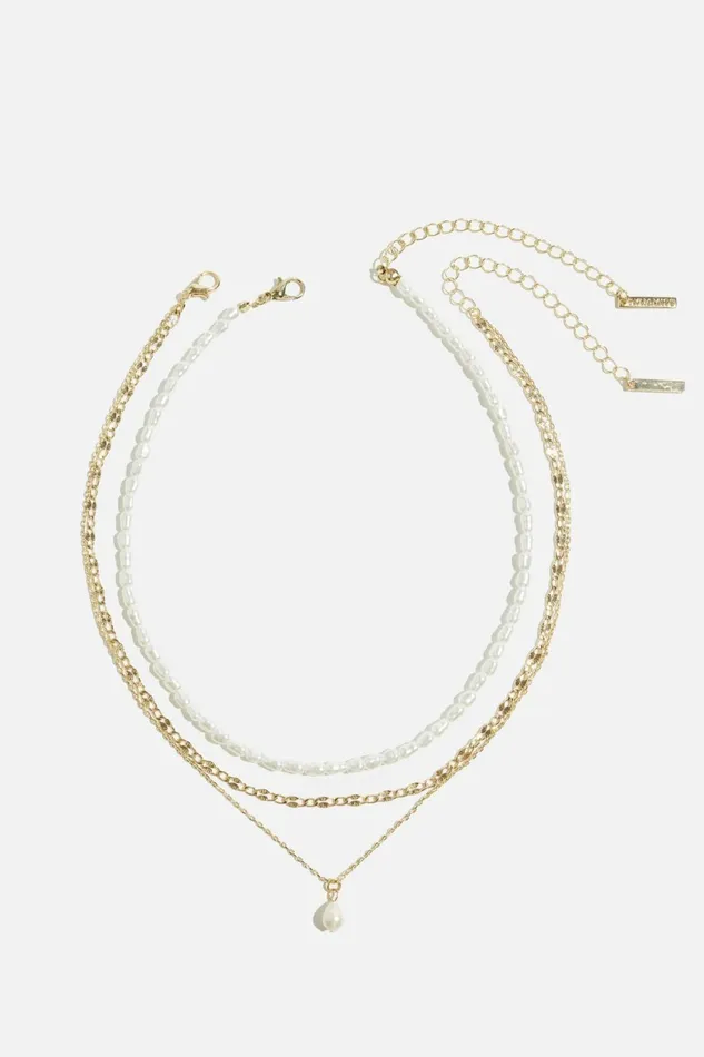 Women Dynamite Necklaces Layered Pearl And Chain Necklace WHITE