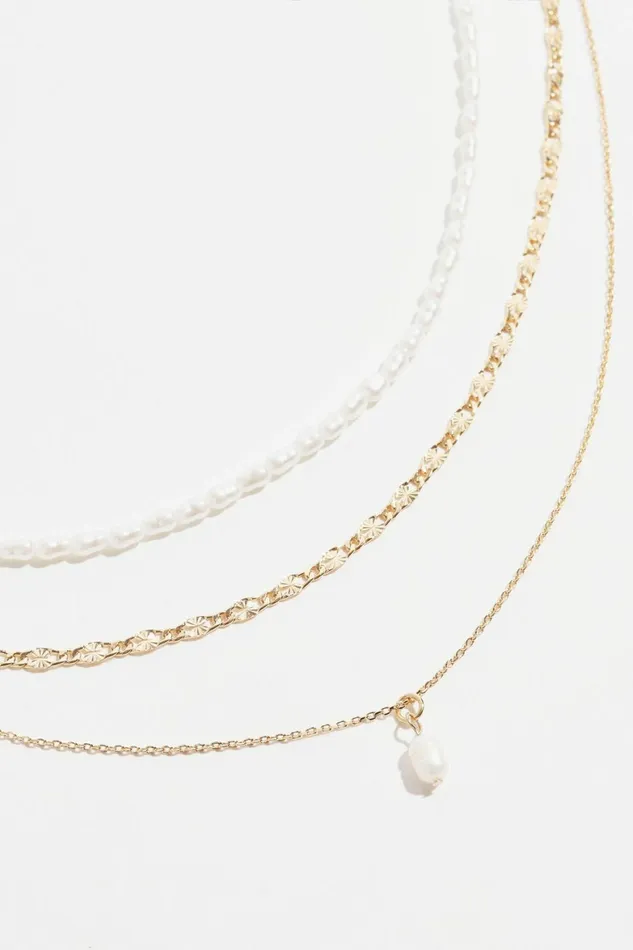 Women Dynamite Necklaces Layered Pearl And Chain Necklace WHITE