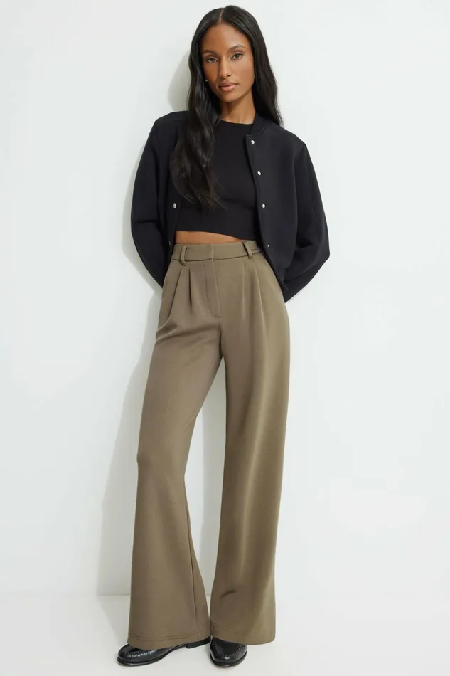 Women Dynamite Pants Anywear Scuba Trouser Pants Brown