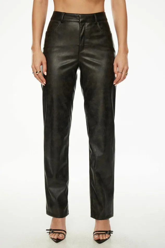 Women Dynamite Pants Justina Straight Faux Leather Pants Brown