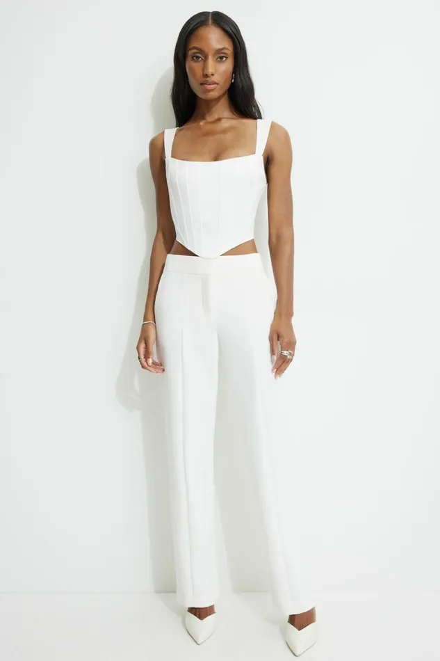 Women Dynamite Pants Mid Rise Straight Leg Pants WHITE
