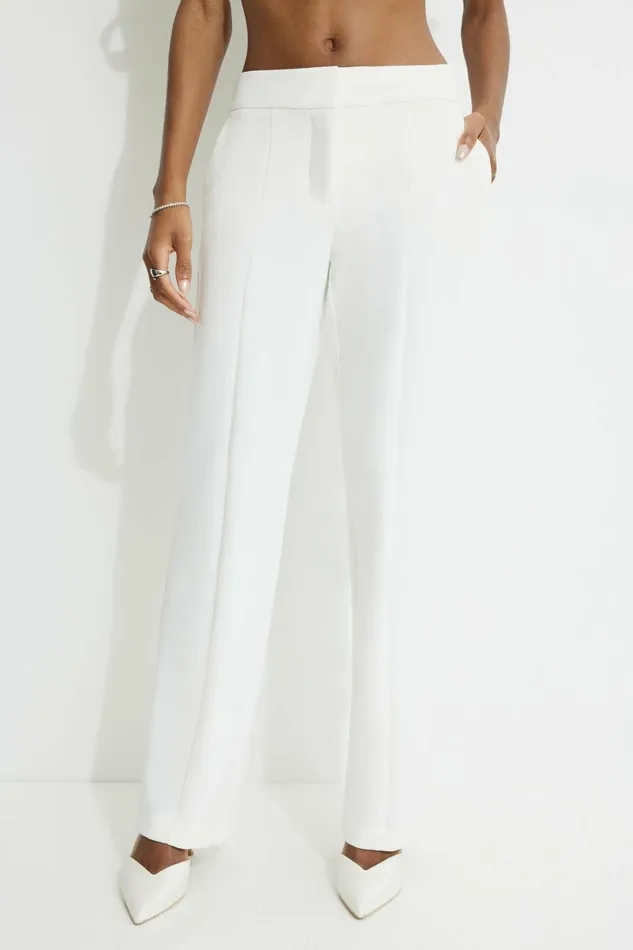 Women Dynamite Pants Mid Rise Straight Leg Pants WHITE