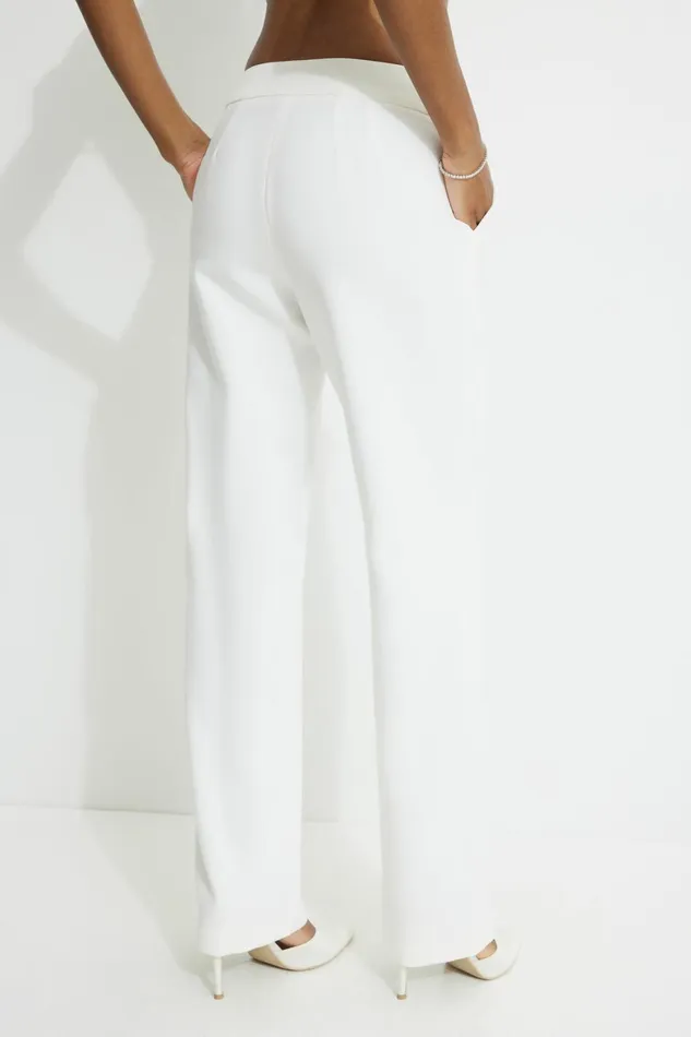 Women Dynamite Pants Mid Rise Straight Leg Pants WHITE