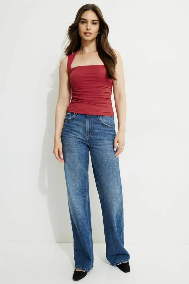 Women Dynamite Tops Cherry Bolero Tank Top Red