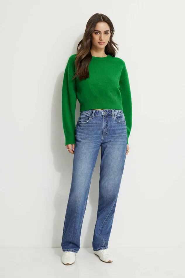Women Dynamite Tops Heavenlyarn Crewneck Sweater Green
