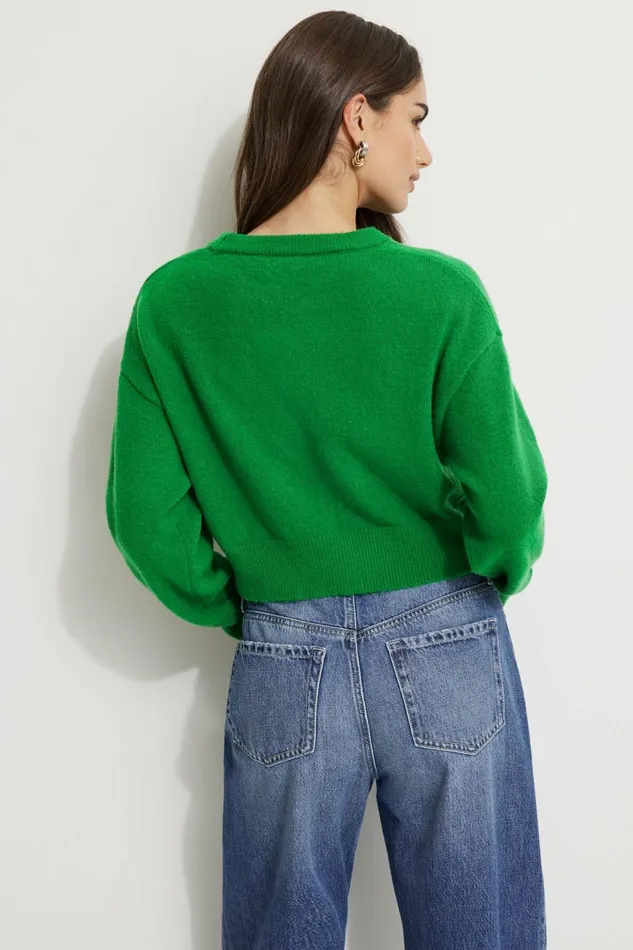 Women Dynamite Tops Heavenlyarn Crewneck Sweater Green