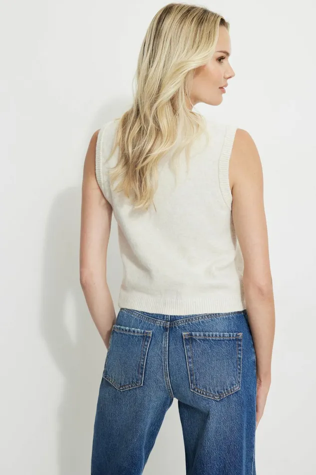 Women Dynamite Tops Heavenlyarn Crewneck Vest Beige