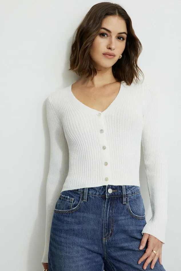 Women Dynamite Tops Mila Silky VNeck Cardigan White