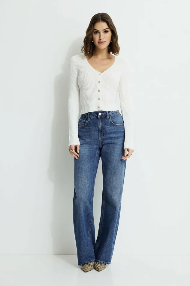 Women Dynamite Tops Mila Silky VNeck Cardigan White