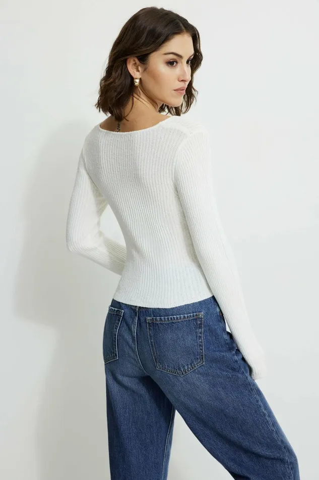 Women Dynamite Tops Mila Silky VNeck Cardigan White