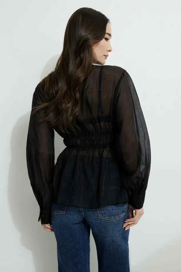 Women Dynamite Tops Organza Flyaway Blouse Black