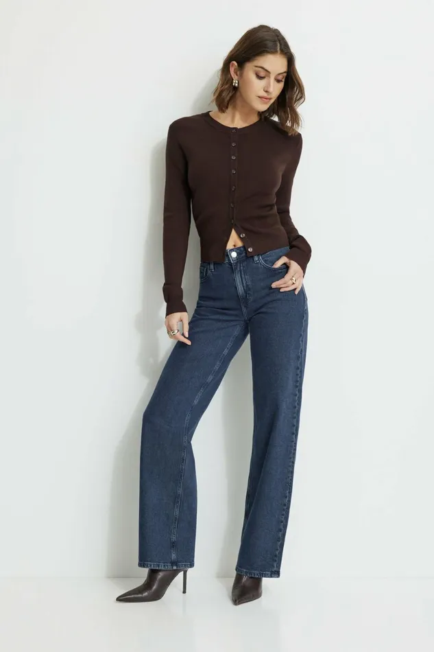 Women Dynamite Tops Rebecca Crewneck Cardigan Brown