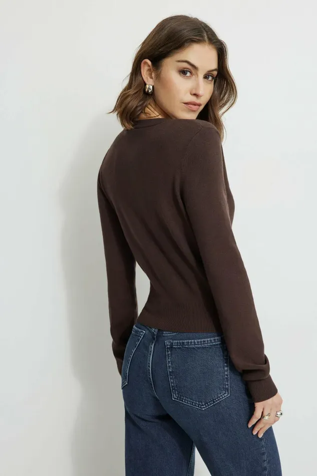 Women Dynamite Tops Rebecca Crewneck Cardigan Brown