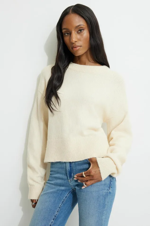 Women Dynamite Tops Relaxed Crewneck Sweater Beige