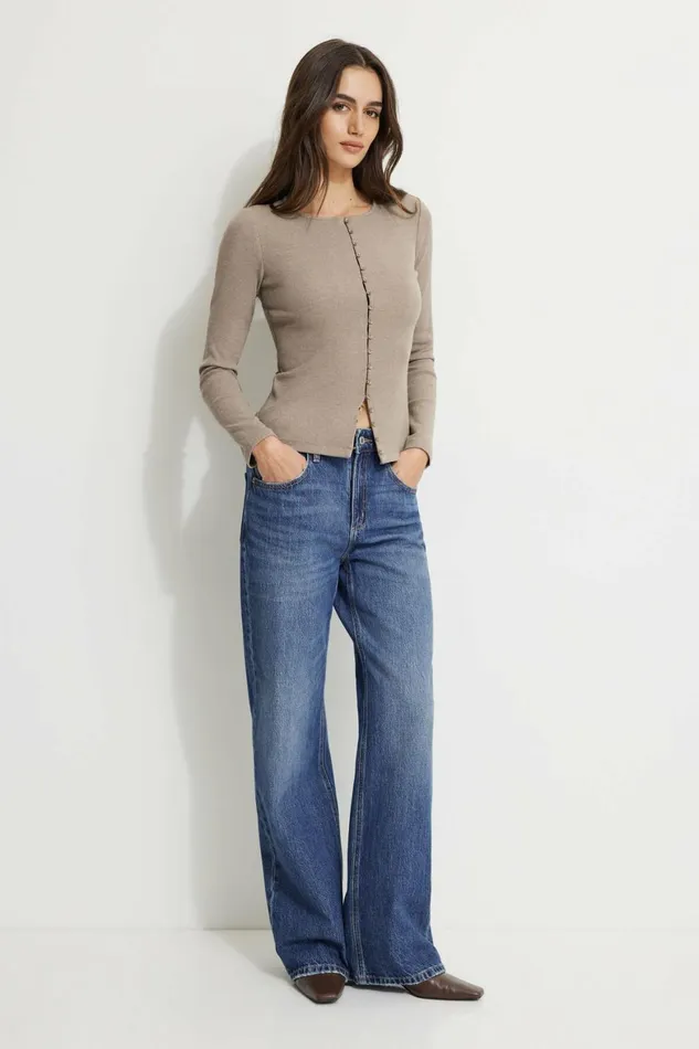 Women Dynamite Tops Renae Ribbed Flyaway Cardigan Brown