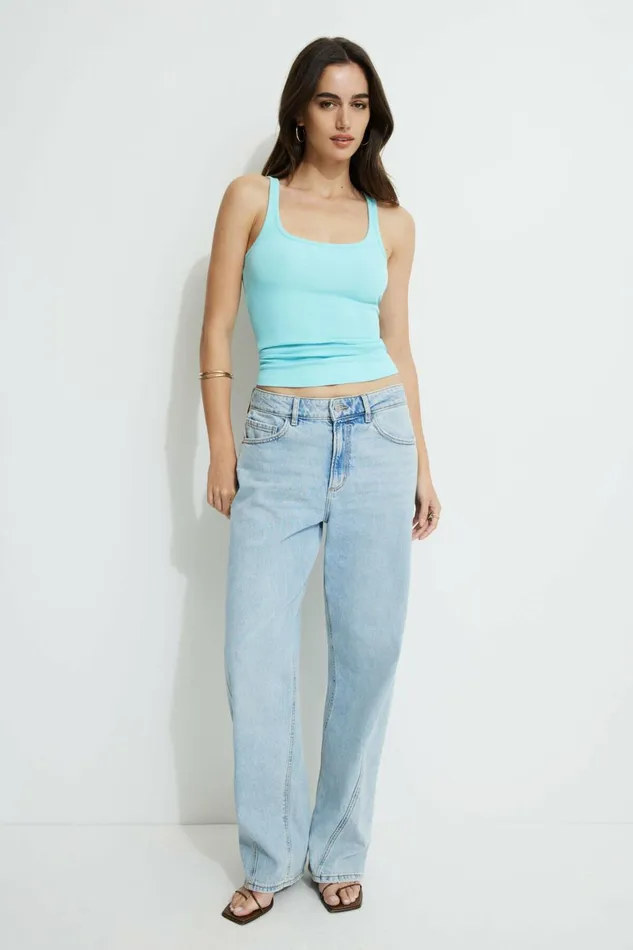 Women Dynamite Tops Ribbed Scoop Neck Tank Top Blue