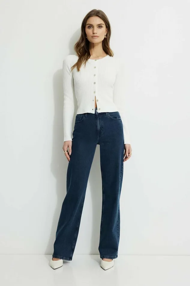 Women Dynamite Tops Wide Crewneck Cardigan White