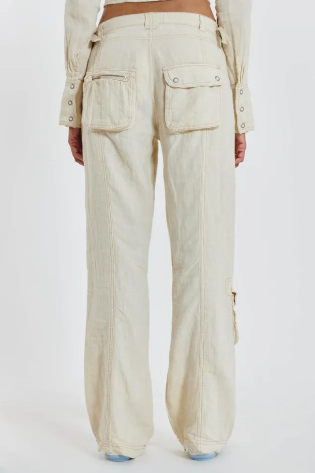 Women Ecru Skinny Linen Cargo Trousers Jaded London CoOrds