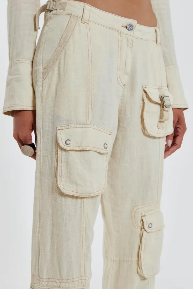 Women Ecru Skinny Linen Cargo Trousers Jaded London CoOrds