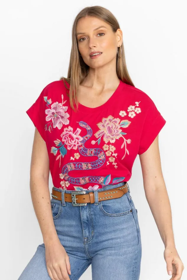 Women EDIE RELAXED TEE Virtual Pink Johnny Was Tops