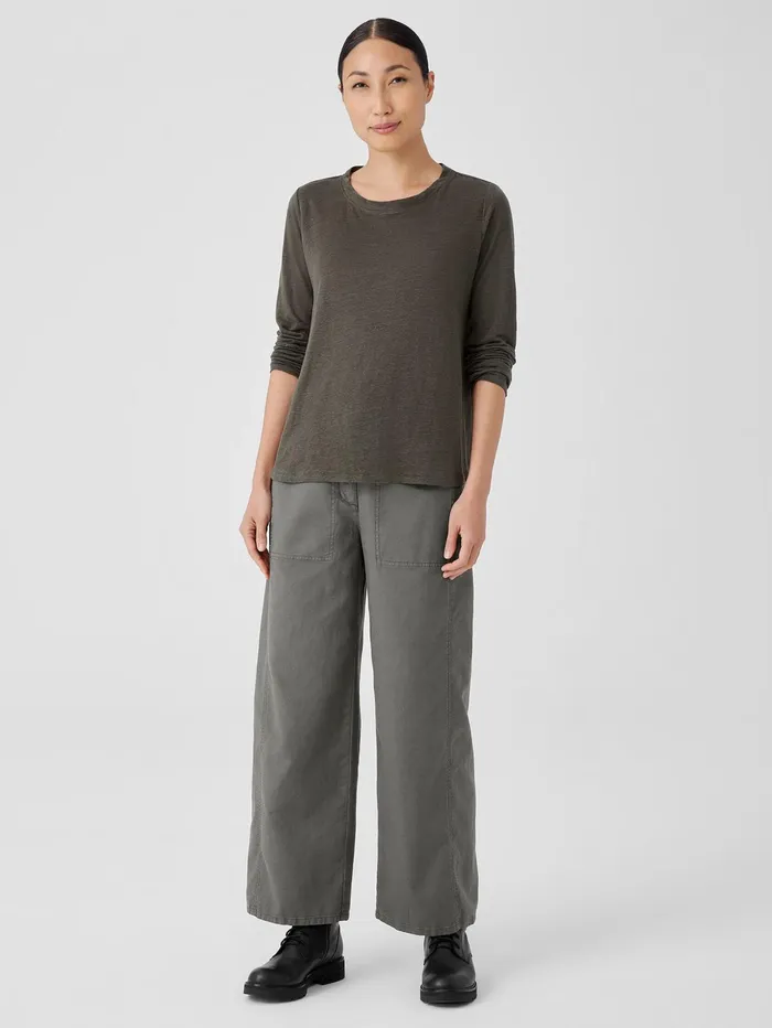 Women Eileen Fisher Denim Organic Linen Jersey Crew Neck Top Grove