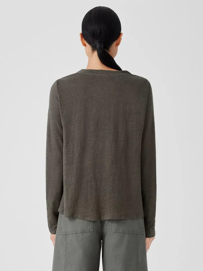 Women Eileen Fisher Denim Organic Linen Jersey Crew Neck Top Grove