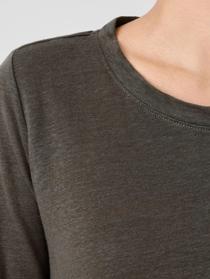 Women Eileen Fisher Denim Organic Linen Jersey Crew Neck Top Grove