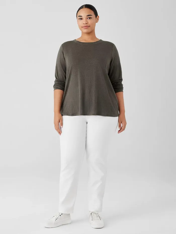 Women Eileen Fisher Denim Organic Linen Jersey Crew Neck Top Grove