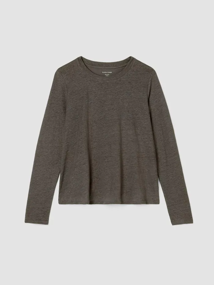 Women Eileen Fisher Denim Organic Linen Jersey Crew Neck Top Grove