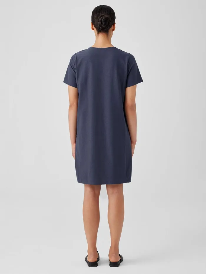 Women Eileen Fisher Dresses and Skirts Washable Stretch Crepe Jewel Neck Dress Ocean