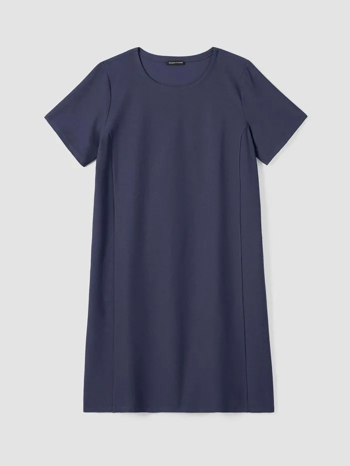 Women Eileen Fisher Dresses and Skirts Washable Stretch Crepe Jewel Neck Dress Ocean