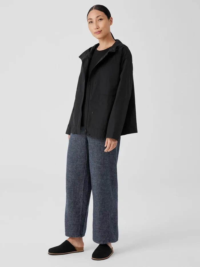 Women Eileen Fisher Jackets Coats and Vests Light Cotton Nylon Hooded Jacket Black