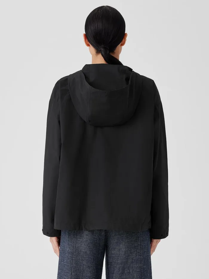 Women Eileen Fisher Jackets Coats and Vests Light Cotton Nylon Hooded Jacket Black