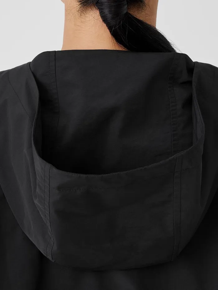 Women Eileen Fisher Jackets Coats and Vests Light Cotton Nylon Hooded Jacket Black