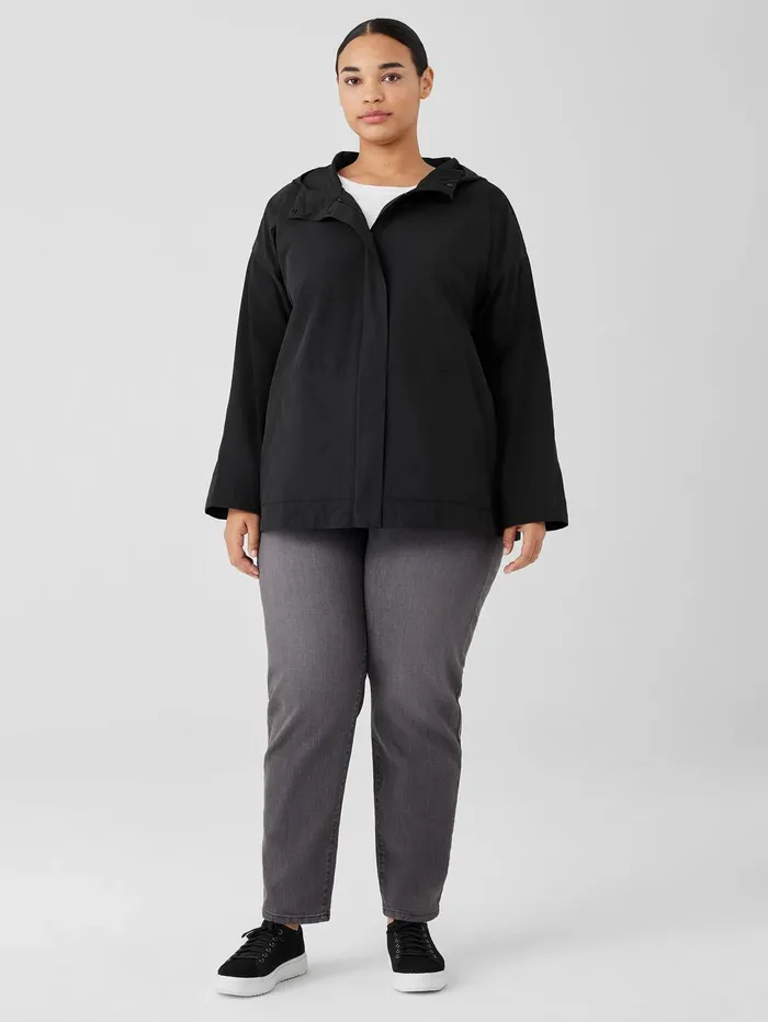 Women Eileen Fisher Jackets Coats and Vests Light Cotton Nylon Hooded Jacket Black