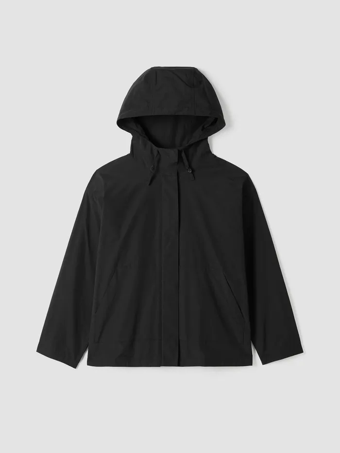 Women Eileen Fisher Jackets Coats and Vests Light Cotton Nylon Hooded Jacket Black